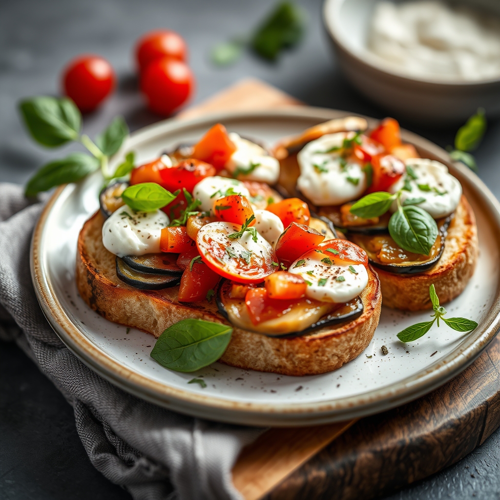 découvrez notre délicieuse recette de bruschetta aux aubergines et mozzarella, un antipasti italien savoureux et facile 